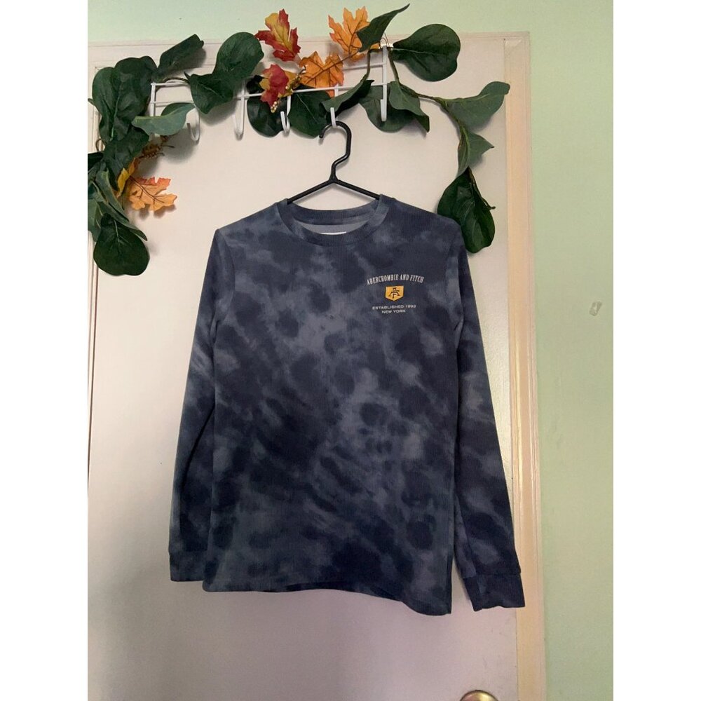 Abercrombie Kids Long Sleeve Shirt 15-16 Tye Dye Blue Logo Graphic Pullover Moun